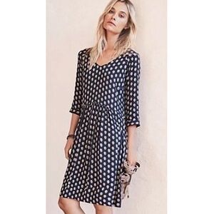 Garnet Hill Womens‎ Printed Pocket Dress 14 Navy Blue Pleated Boho Cottagecore